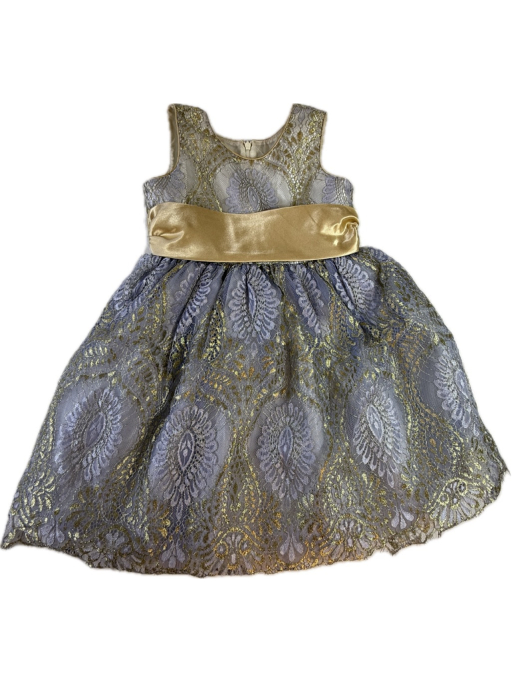 Jayne Copeland Girls Dress Size 4 Gold Gray Lace Formal Holiday Easter Wedding P